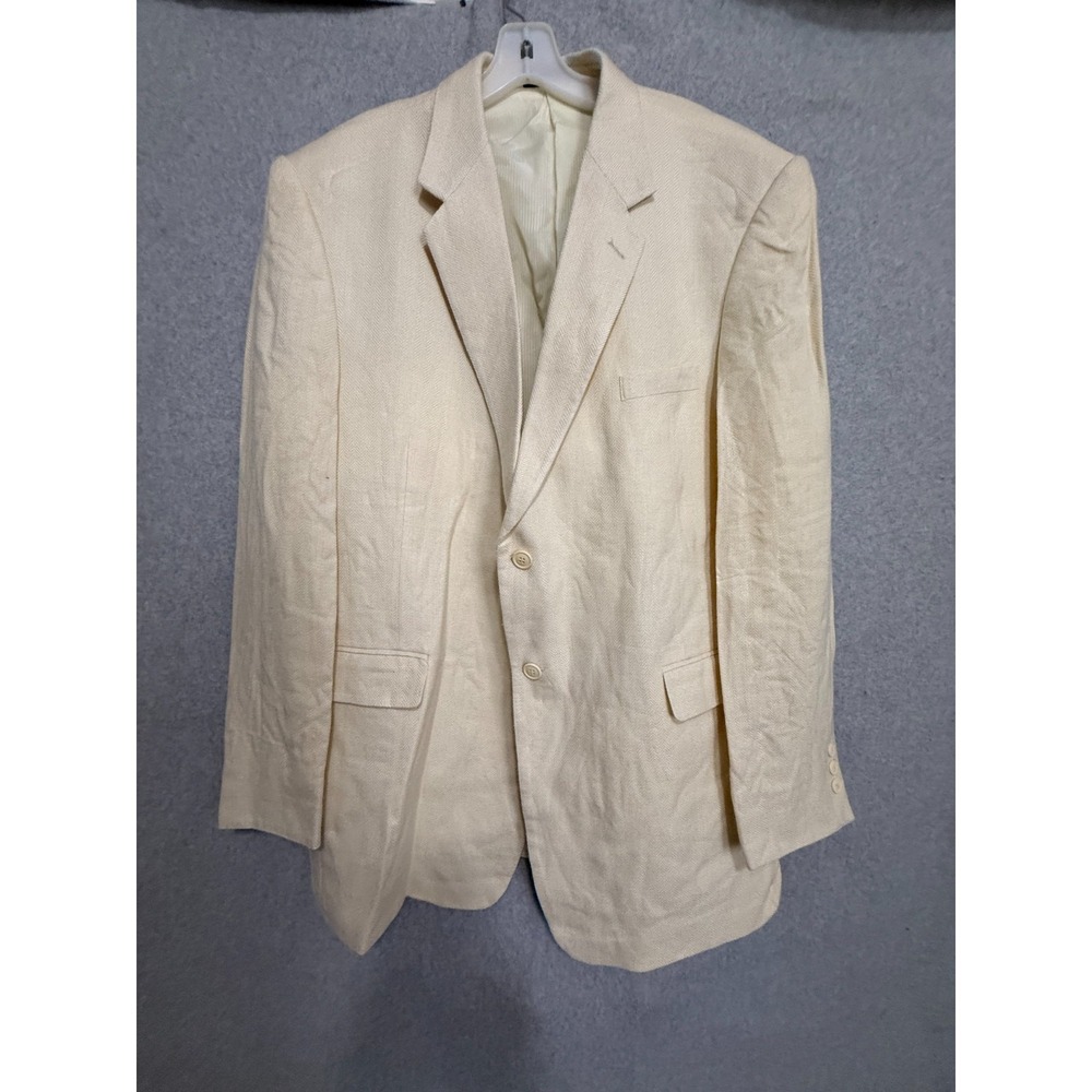 Irvine Park Blazer Men's 48 Cream Silk Sport Coat Ivory Herringbone Classic Vtg